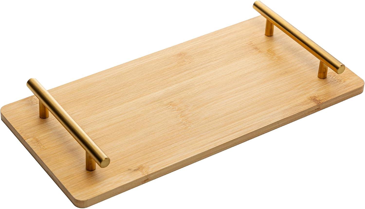 WOLFF - Bandeja com Alça de Metal Dourada Seattle 36cm x 17cm Natural Bambu
