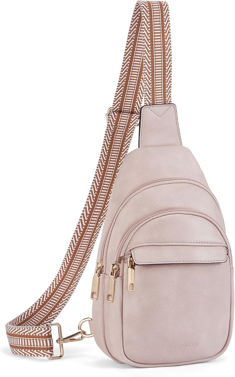 BOSTANTEN Bolsa tiracolo feminina pequena de couro PU com alça larga ajustável, proteção RFID, bolsos múltiplos e bolso traseiro antifurto