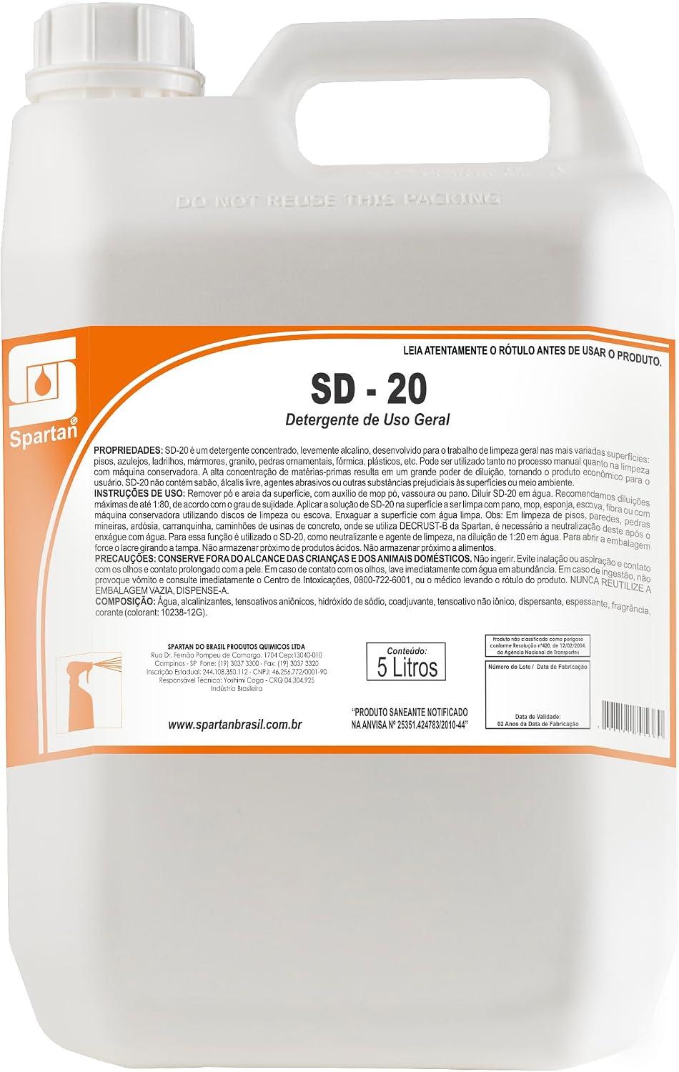 SD-20 Spartan com Citronela – Limpeza Profunda, Fragrância Cítrica Refrescante e Ação Repelente, Detergente Concentrado Ideal para Pisos e Áreas Externas 5L