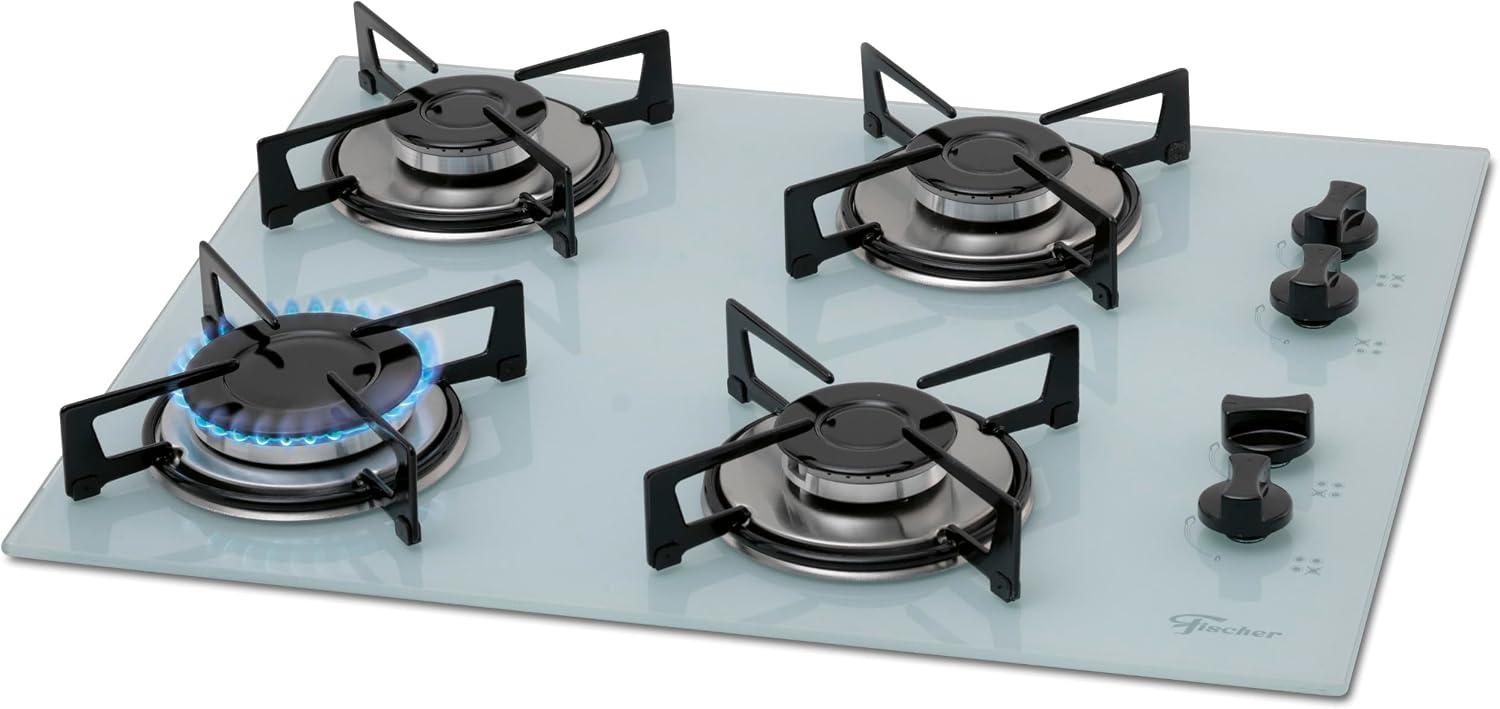 Fischer Cooktop à Gás 4 Bocas Mesa Vidro Branca Bivolt 1519-5902