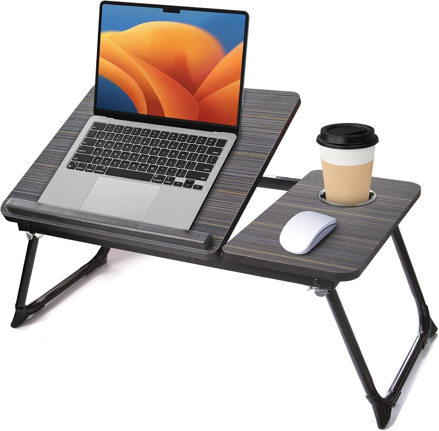 Suporte para Notebook, Mesa Notebook Cama,com Porta-Copos Ajuste de Ângulo,Portátil Dobrável 56x33CM