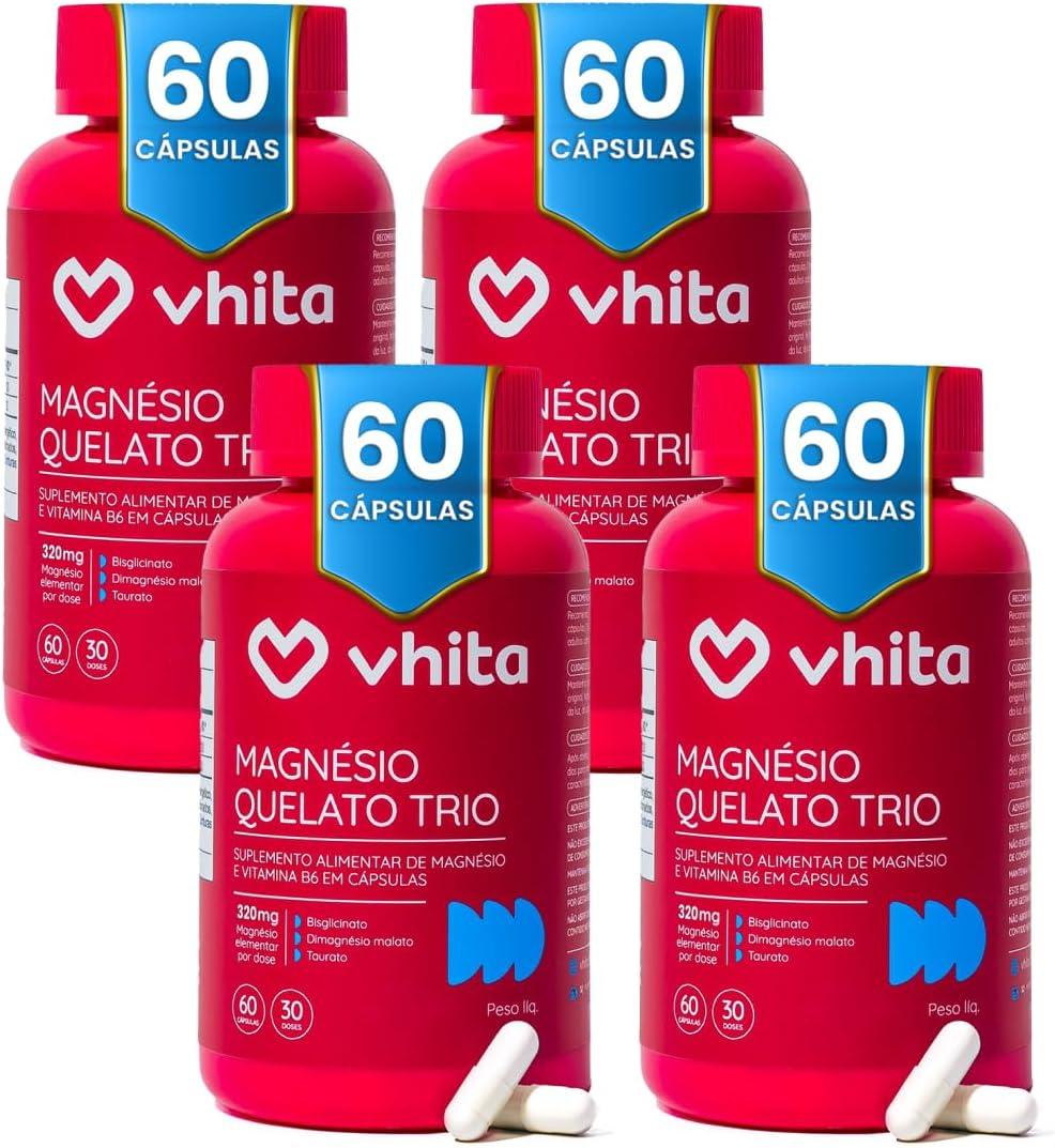 Magnésio Quelato Dimalato Bisglicinato Taurato Vit B6 60 Cáps - 4 unidades