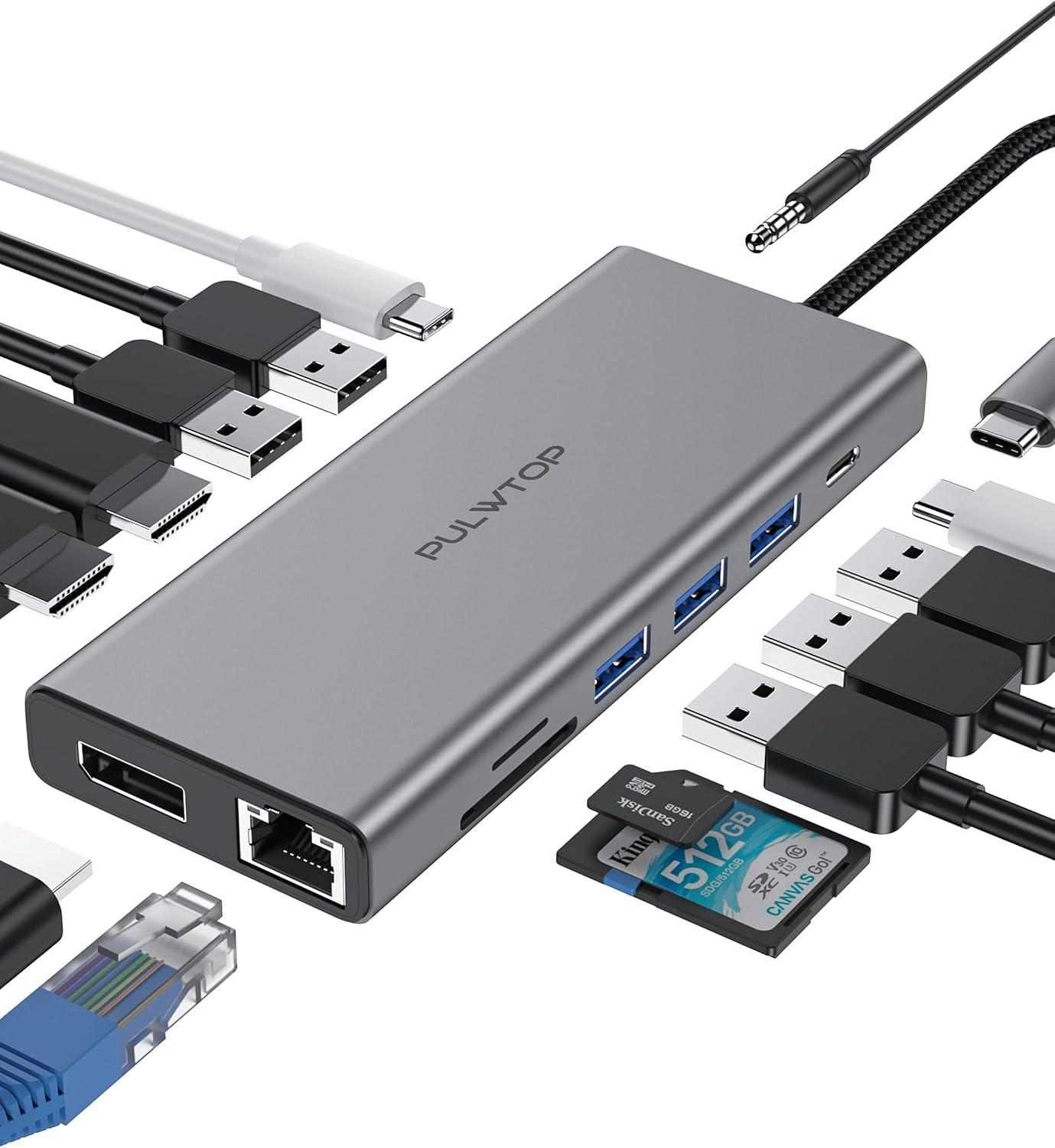 Estação de acoplamento para laptop 14 em 1 com para dois monitores hub USBC