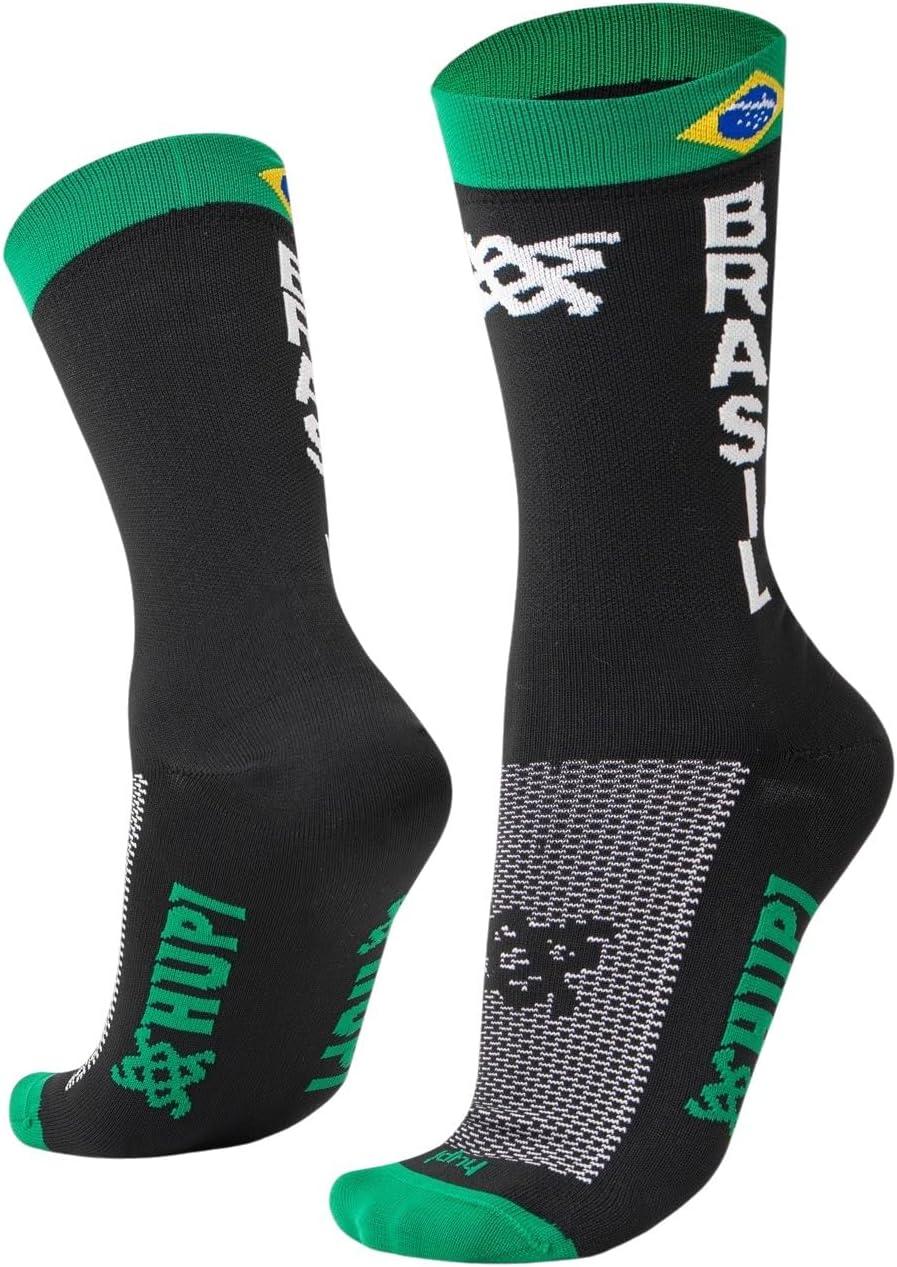 Meia Corrida Ciclismo Hupi Brasil Flag Cano Médio Tam 36-42, Cor: Preto