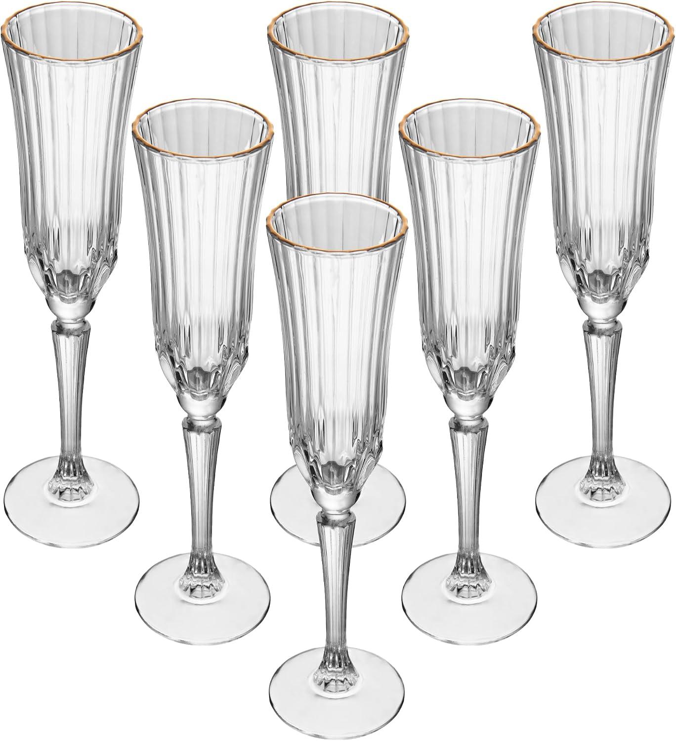 WOLFF - Conjunto de 6 Taças de Champagne Belle Jour com Fio de Ouro 160ml Cristal Ecológico
