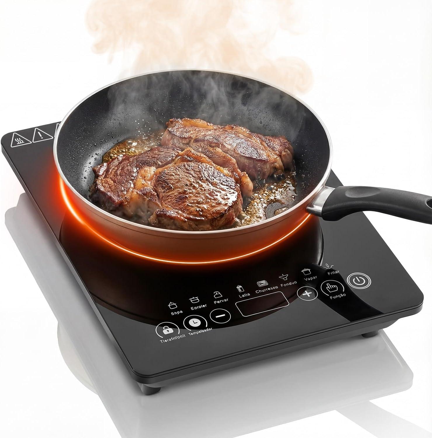 Cooktop de Indução Portátil, 220V, 2200W, 1 Boca, 9 Níveis de Potência, Temporizador 99 Minutos, Trava de Segurança, Preto