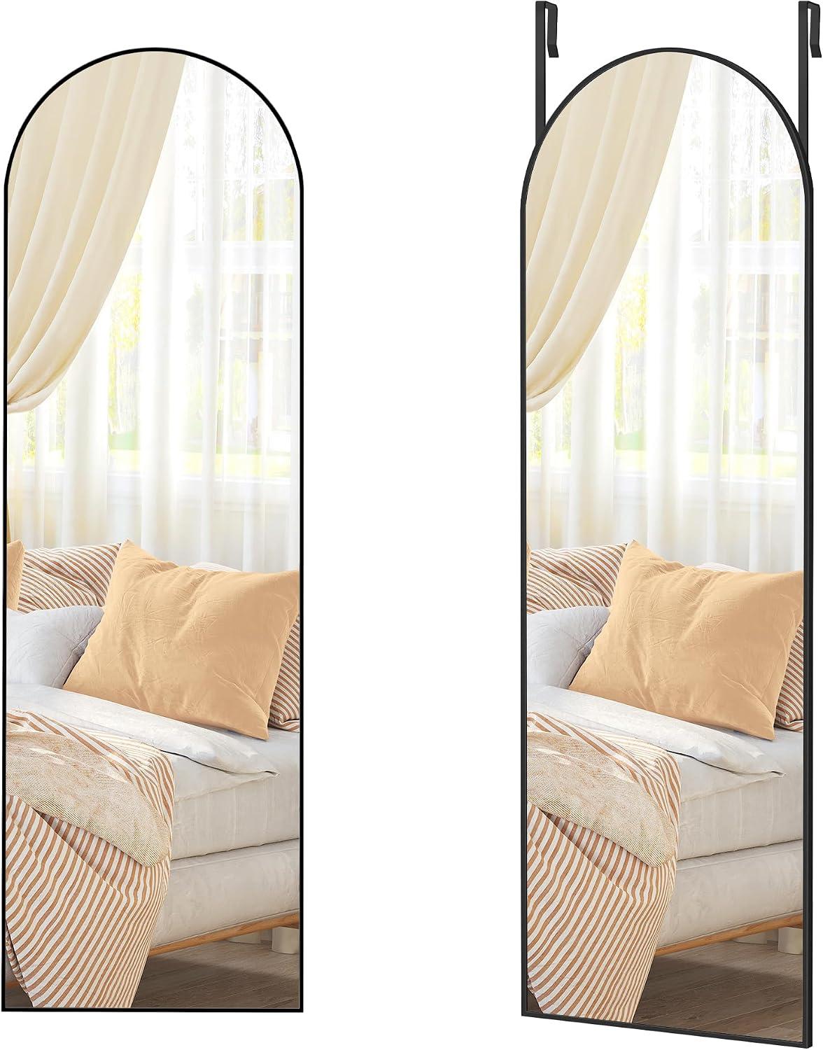 SONGMICS Espelho de Corpo Inteiro para Pendurar, 120 x 40 cm, Espelho Arqueado, para Porta ou Parede, Vidro Temperado, para Quarto, Preto Tinta BRLFM033B01