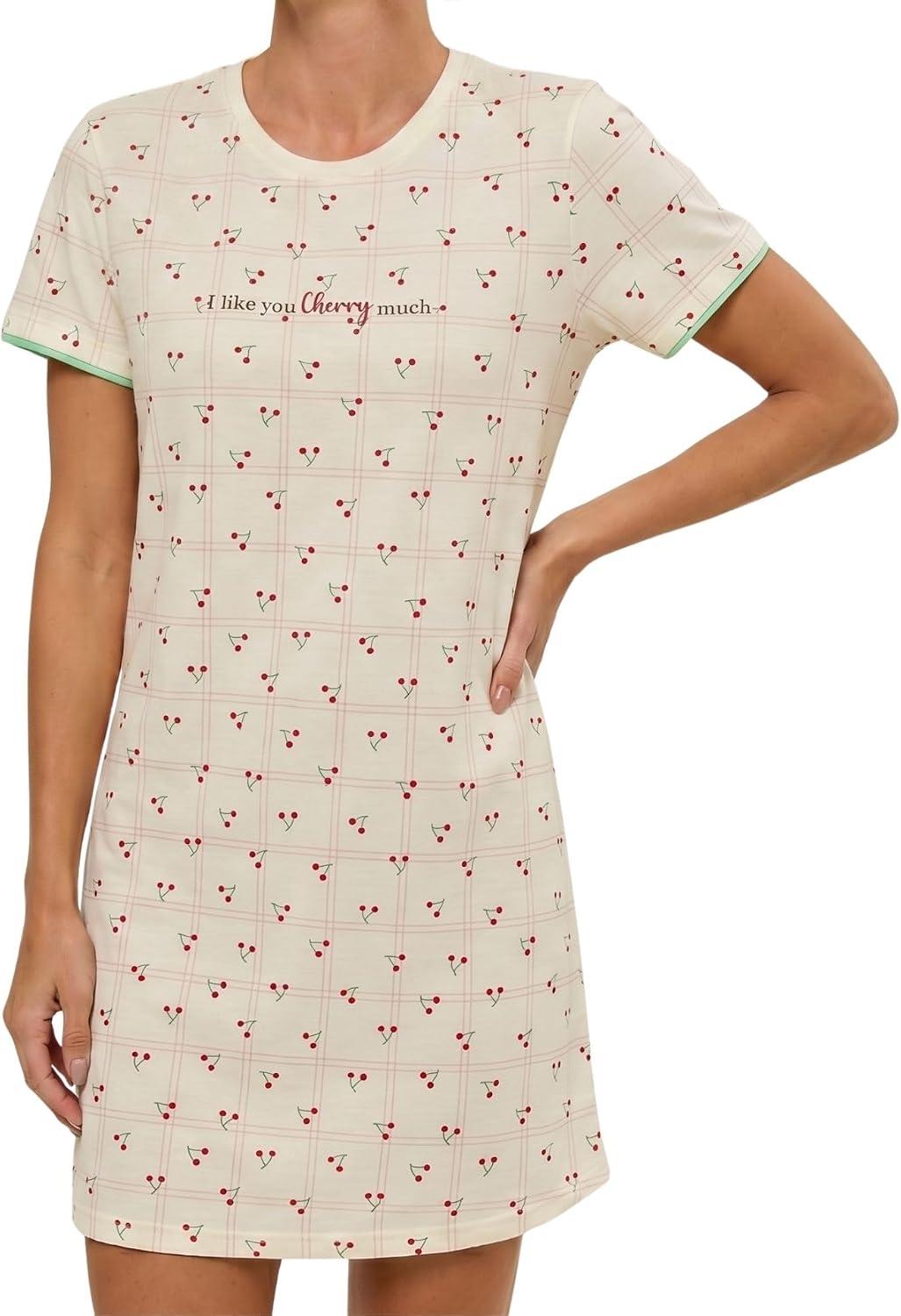 Camisola Feminina 100% Algodão Bela Notte Respirável com Estampa Love Cherry