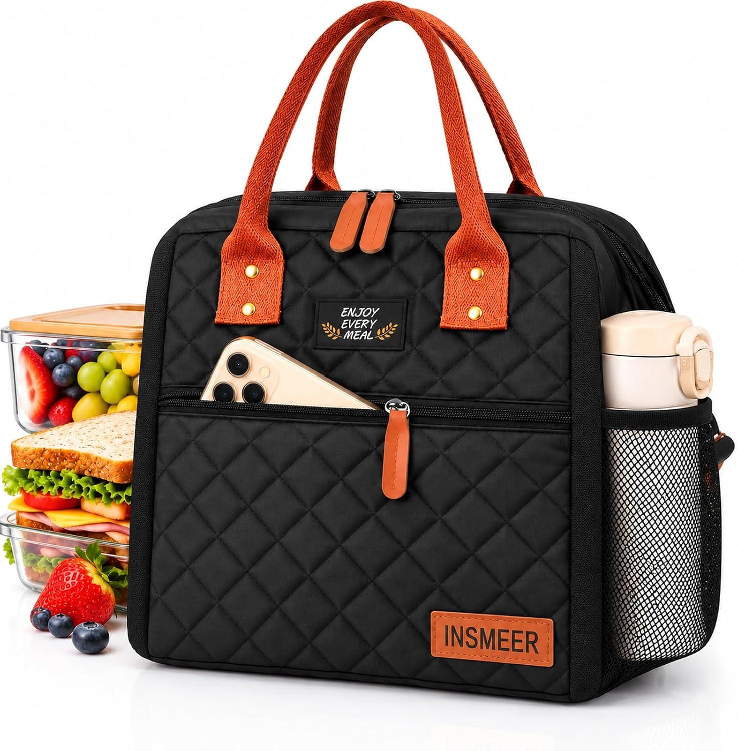 INSMEER Lancheira Bolsa Térmica, Bolsa Térmica Marmita Portátil Para Viagem, Caminhada, Praia, Piquenique, Churrasco,20 Latas, Preto