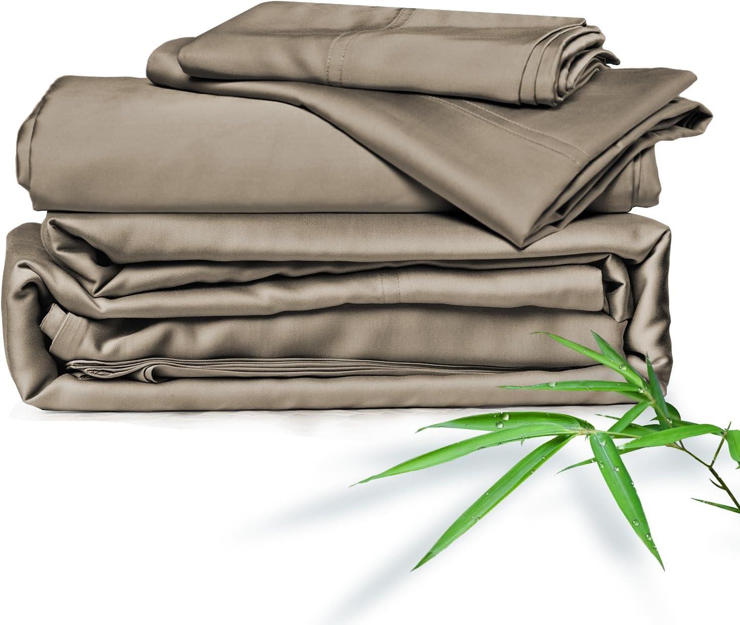 Cleva Jogo de lençóis de cama Queen, luxuosamente macio, refrescante, costura dupla, bolsos profundos de 40,6 cm importado (Queen, castanho-acinzentado)