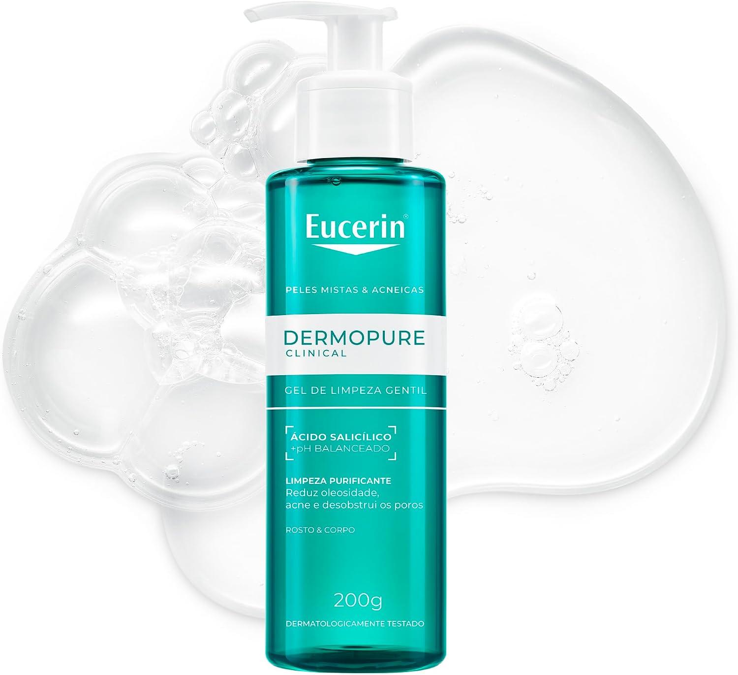 EUCERIN Gel de Limpeza Facial Antiacne DermoPure Gentil 200ml, Pele Mista e Oleosa, Suave, Demaquilante