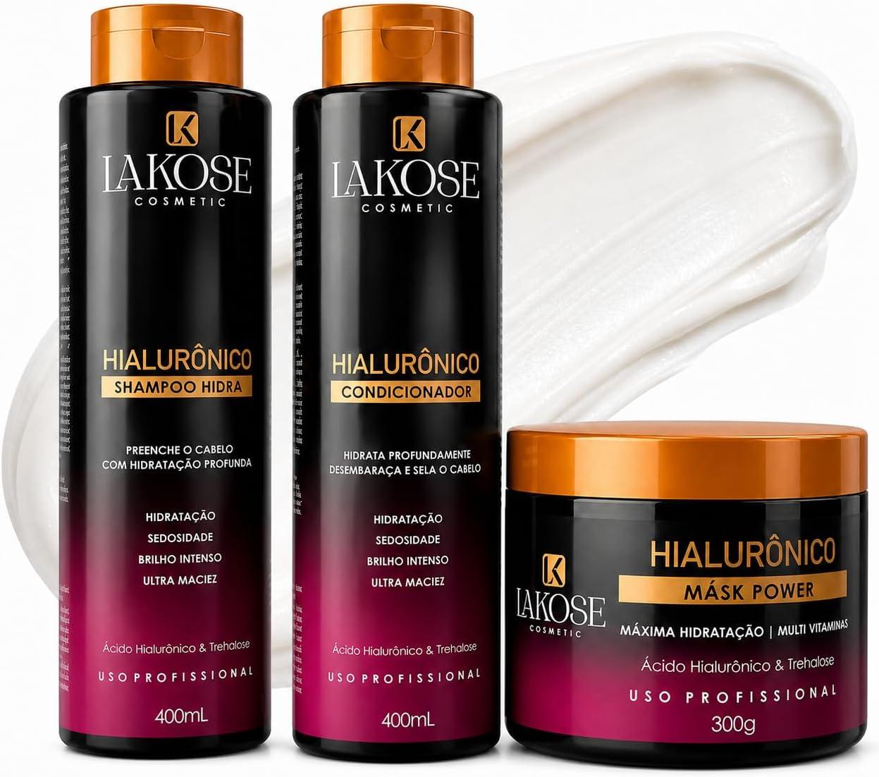 Kit Lakose Hialurônico Shampoo Condicionador Máscara com Trehalose 3 Peças