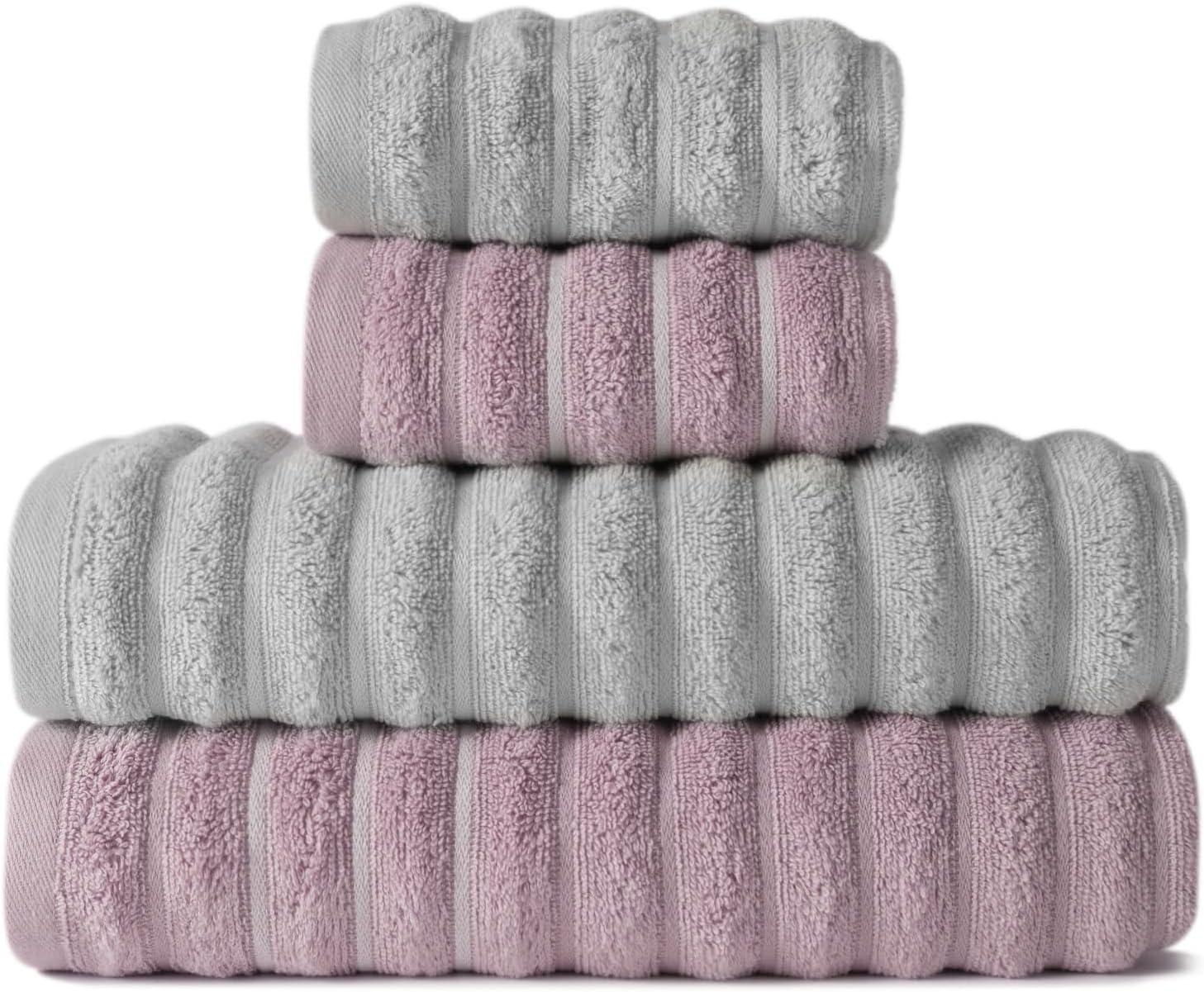 Kit com 4 Toalhas de Banho 100% Algodão Macia Felpuda e Alta Absorção (Cinza e Rosa)