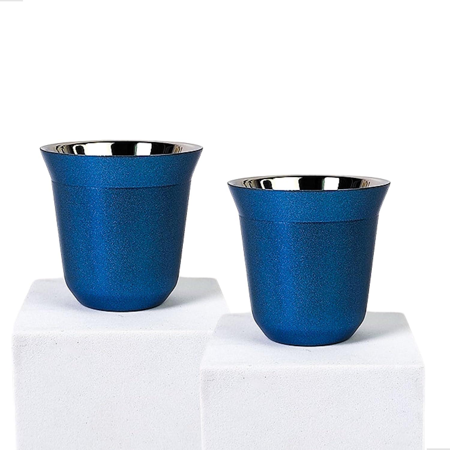 Jogo Xícaras Café Pixie Espresso, Copo Pixie Térmico de Café 80ml – Xícara Compacta com Camada Dupla de Aço Inox, Não Esquenta as Mãos, Ideal para Cafeteiras, Diversas Cores (Azul, 2 Unidades)