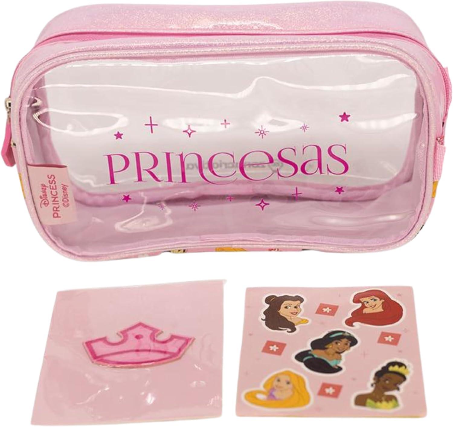 Zonacriativa - Necessaire com adesivos Princesas Disney | Bolsa de plástico para organização e adesivos para personalizar | Ideal para escola e trabalho