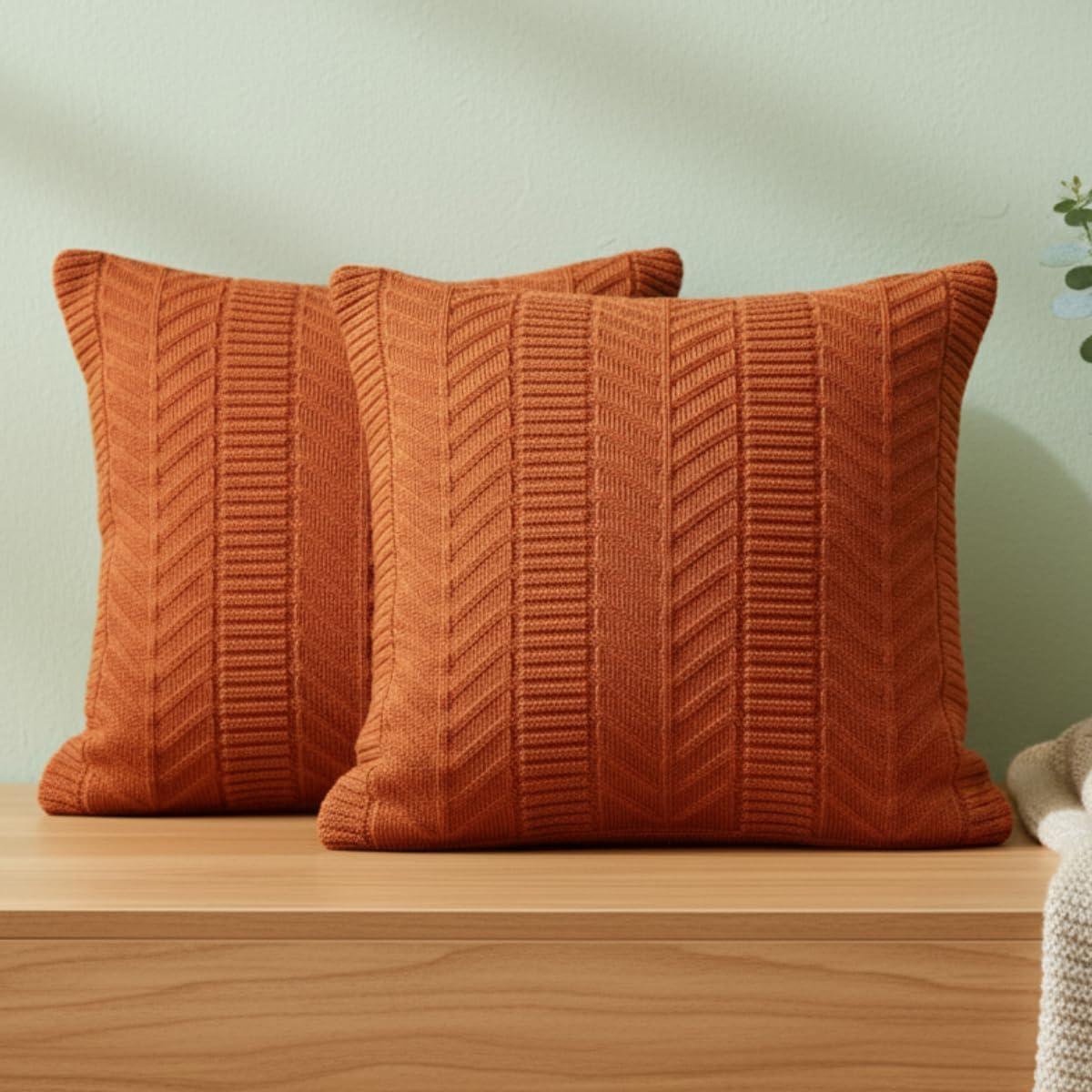 Kit 2 Capas de Almofada 45x45 Decorativas trico texturizadas para Sala e Quarto, cama e sofá, decoração casa, macias lux (Terracota)