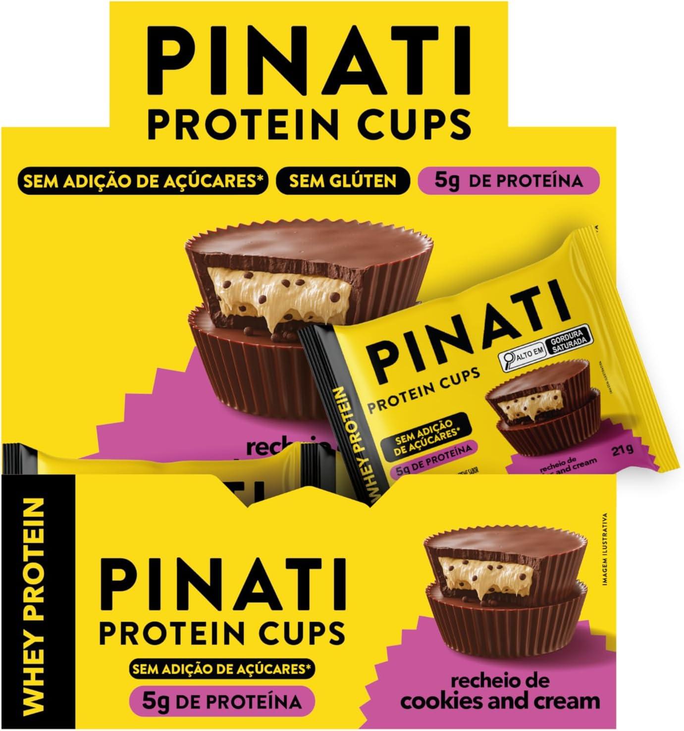 PINATI Chocolate recheado proteico CUPs Cookies and Cream 21g - 5g de proteina - 18 unidades