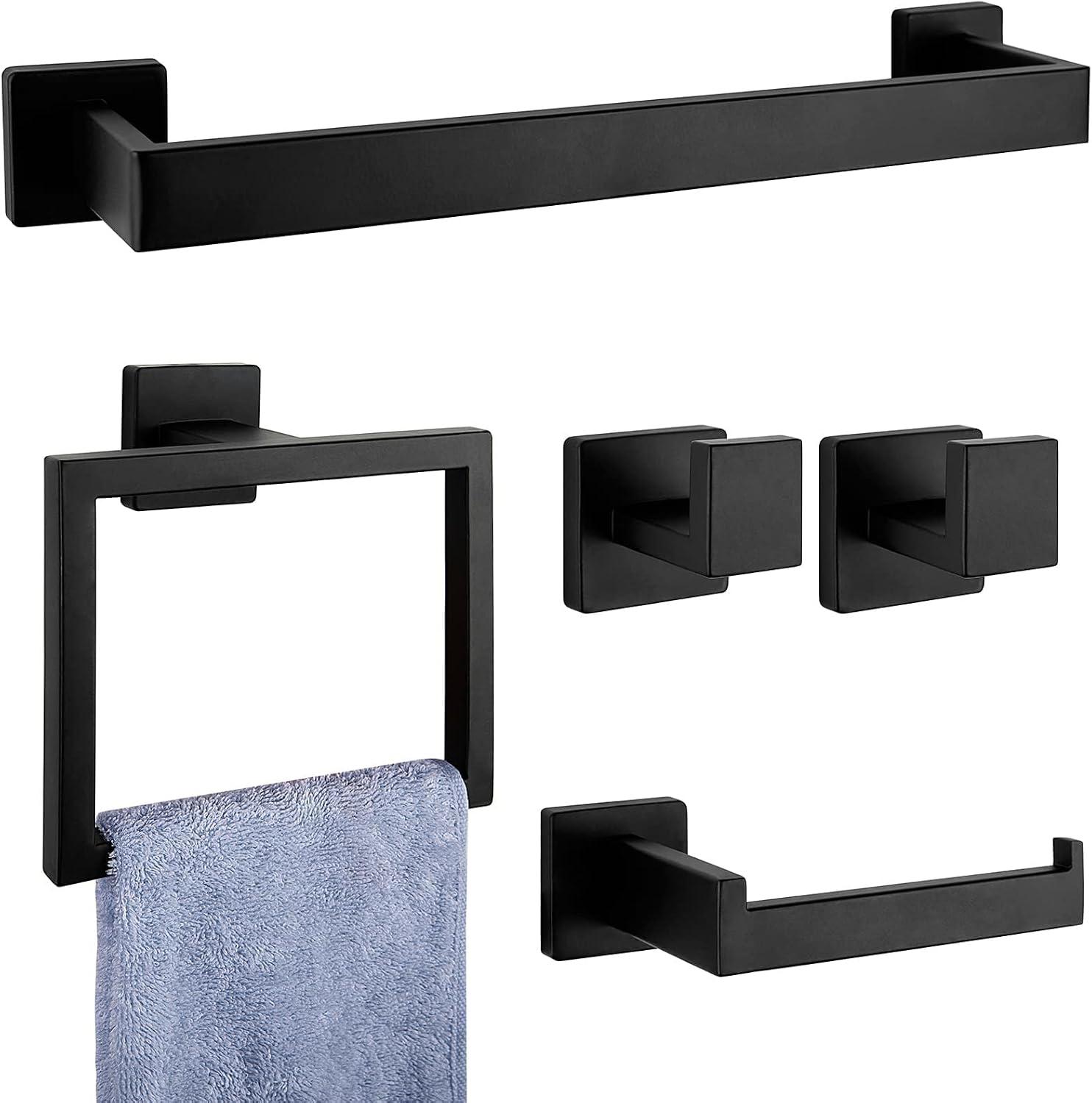 Kit Acessórios para Banheiro Aço Inox SUS304 5 Peças Preto Fosco