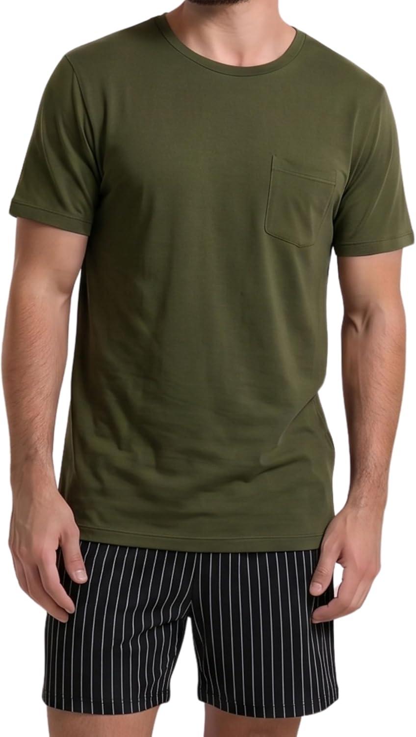Pijama Masculino Adulto Camiseta e Short Verão Duomo Toque Macio Confortável