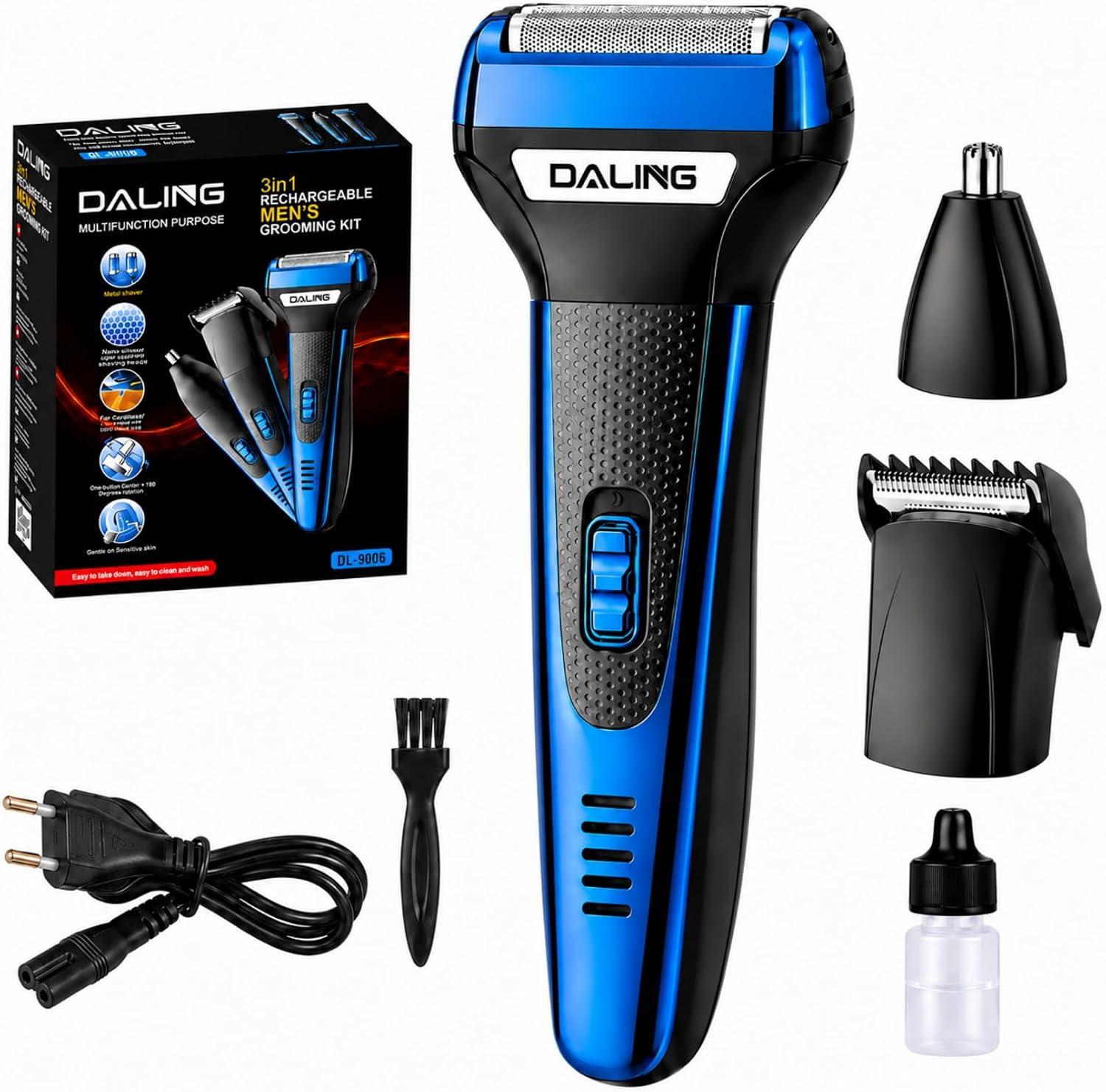 Barbeador Eletrico 3 em 1, Barbeador Elétrico Recarregável, Máquina de Barbear Elétrica Masculino, com Aparador de Pelos do Nariz, Aparador de Barba e Cortador de Cabelo, para casa viagens
