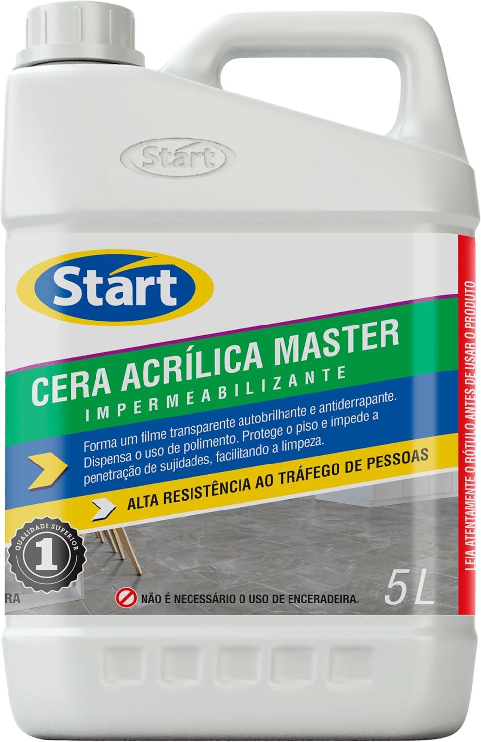 Cera Líquida Acrílica Master Start, 5L | Impermeabilizante para Pisos, Forma Filme Brilhante Transparente, Antiderrapante, Resistente ao Tráfego Intenso, Dispensa Polimento, Indicado para Área Interna