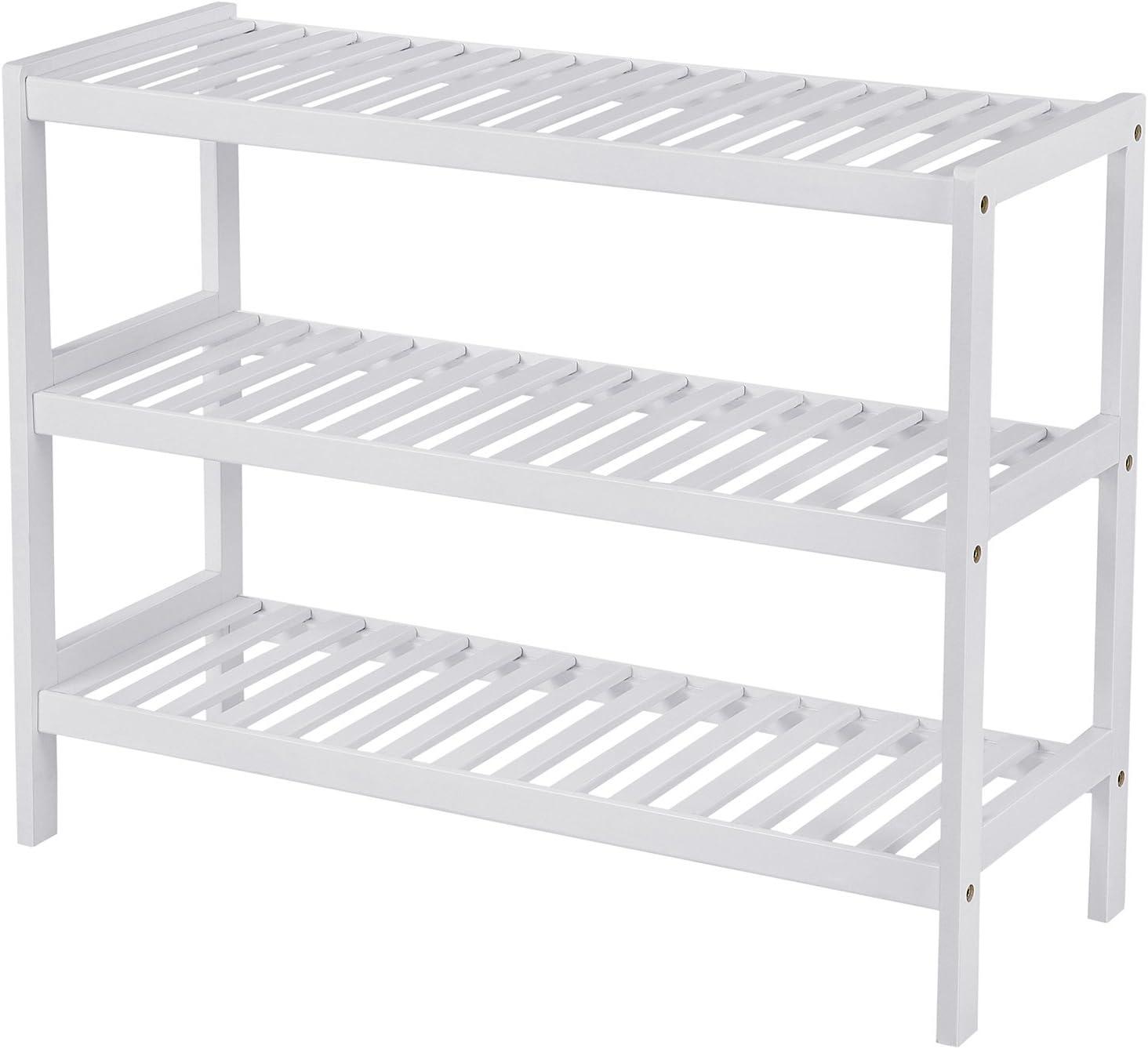 SONGMICS Sapateira de Bambu Natural 3 Níveis, Prateleira para Sapatos, Plantas, Livros, para Sala de Estar, Corredor, Quarto, Banheiro, 26 x 70 x 55 cm, Branco BRLBS13W