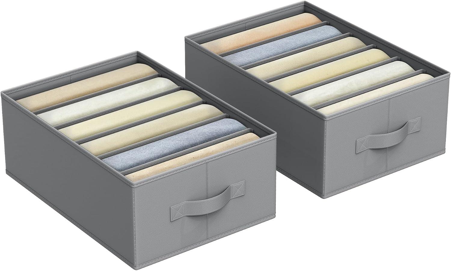 SONGMICS Kit com 2 Organizadores de Roupas para Guarda-Roupa, Organizadores de Gaveta Dobráveis com 6 Compartimentos e Alças, para Calças, Suéteres, Jeans, Cinza Pomba BRRUS009G02