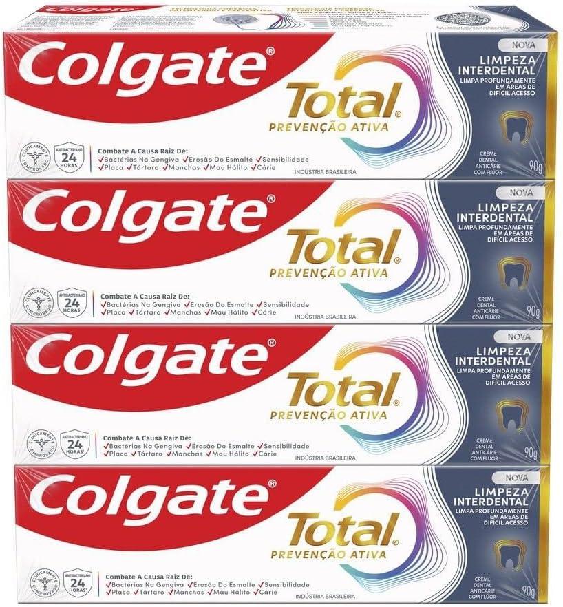 Colgate Total Limpeza Interdental Prevenção Ativa Creme Dental, 4x90g