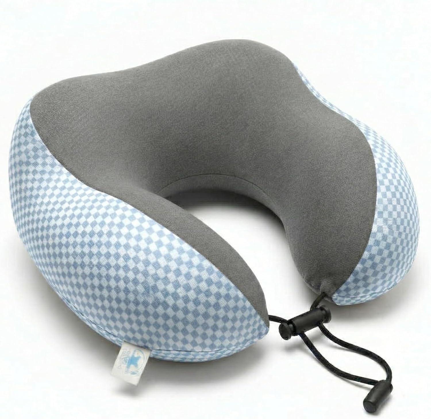 Travesseiro de Viagem Pescoço U Ergonômico, Apoio Cervical, Capa Removível com Zíper, Leve 30x25cm, Avião Carro Ônibus (AZUL CLARO)