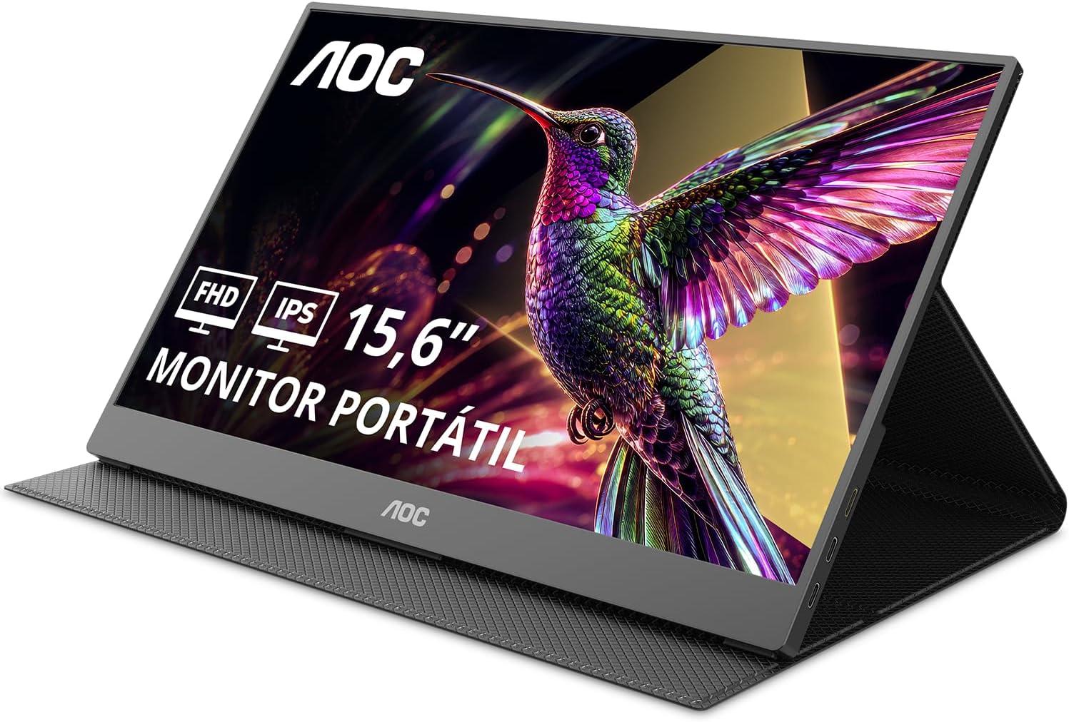 Monitor Portátil AOC 15.6" FHD IPS USB-C Capa Magnética Alto-falantes 16T20E2