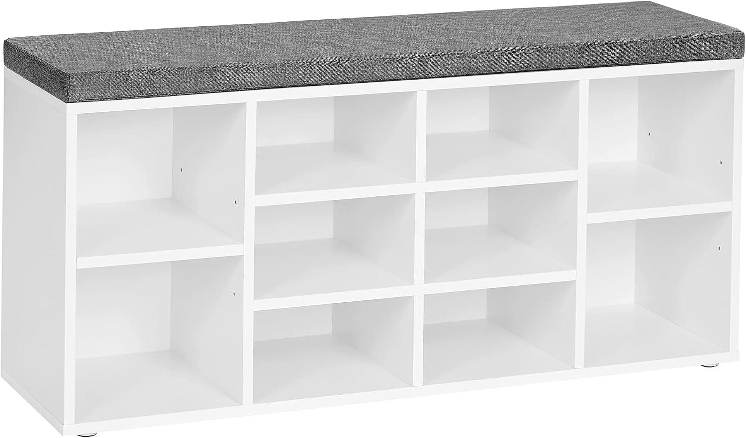 VASAGLE Banco Sapateira com Almofada, 10 Compartimentos, 104 x 30 x 48 cm