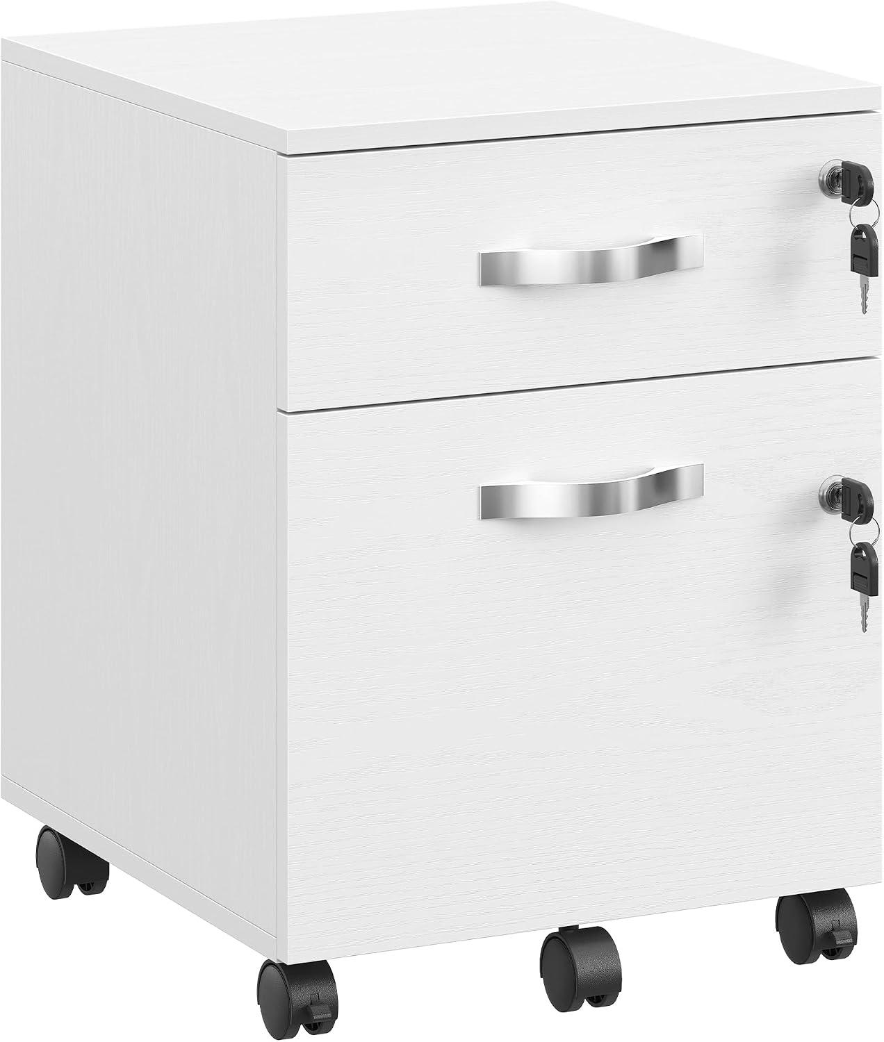 VASAGLE Arquivo Móvel com Rodízios, Armário de Arquivo com Trava, 2 Gavetas, 5 Rodas, Trilho Ajustável para Pastas A4 e Carta, Branco Nuvem BRLCD022T46V1