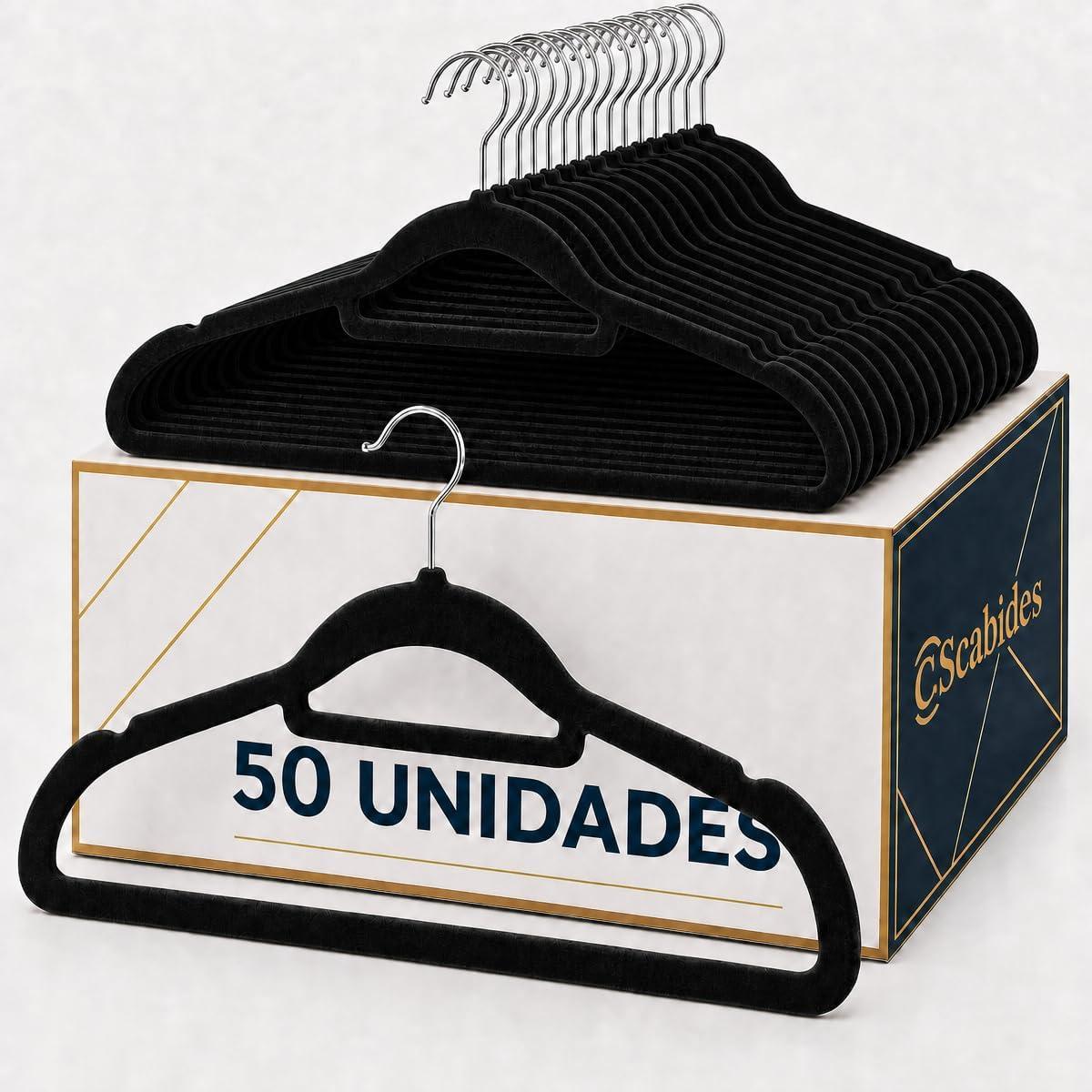 Cabide de Veludo Preto Adulto Ultrafino Slim Antideslizante Kit 50 Un.