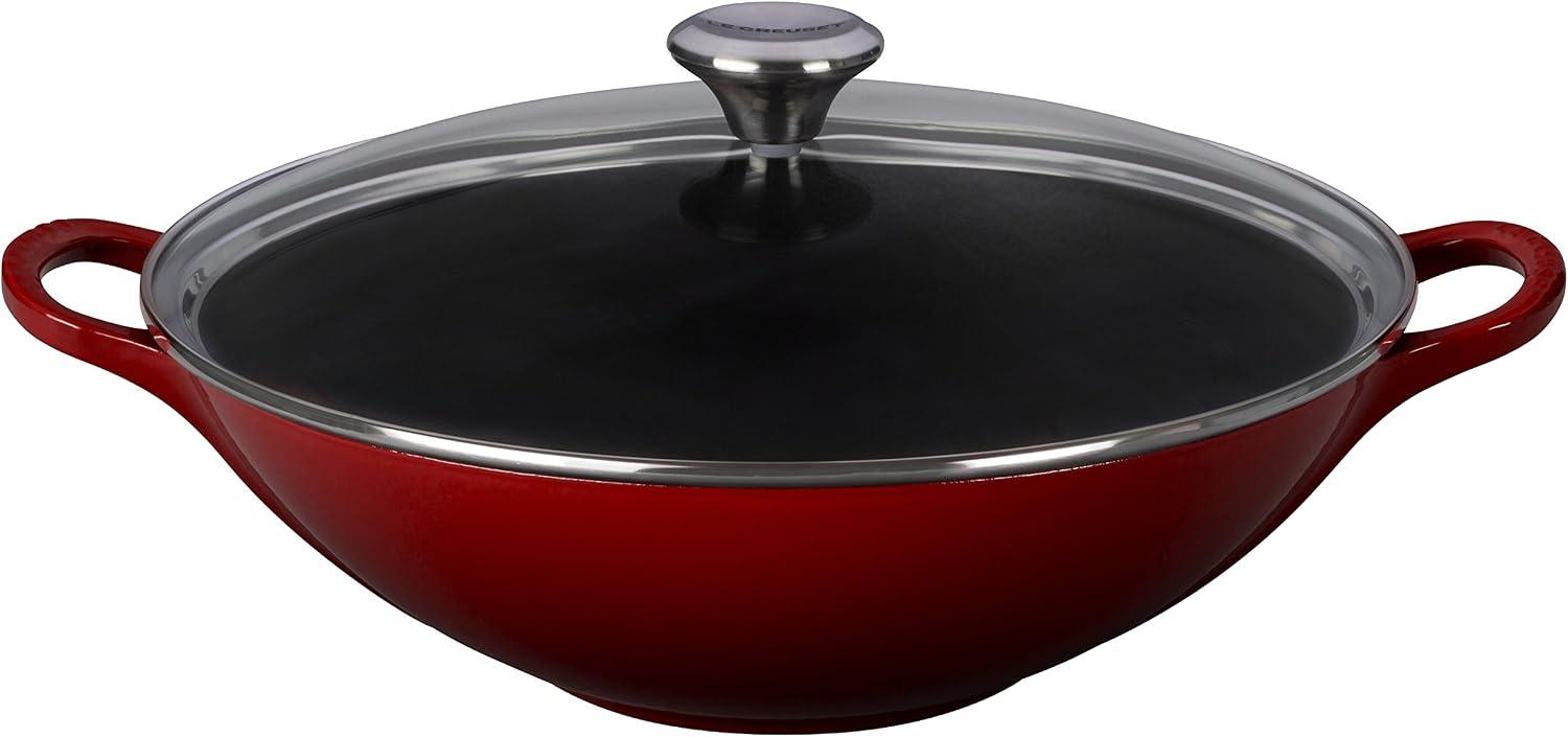 Le Creuset Wok 32cm com Tampa de Vidro Vermelho