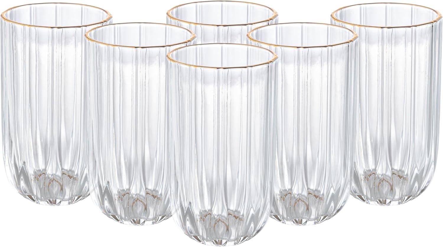 Jogo de 6 copos Altos Refinatto em Cristal ecológico com borda dourada 400ml A13,5cm