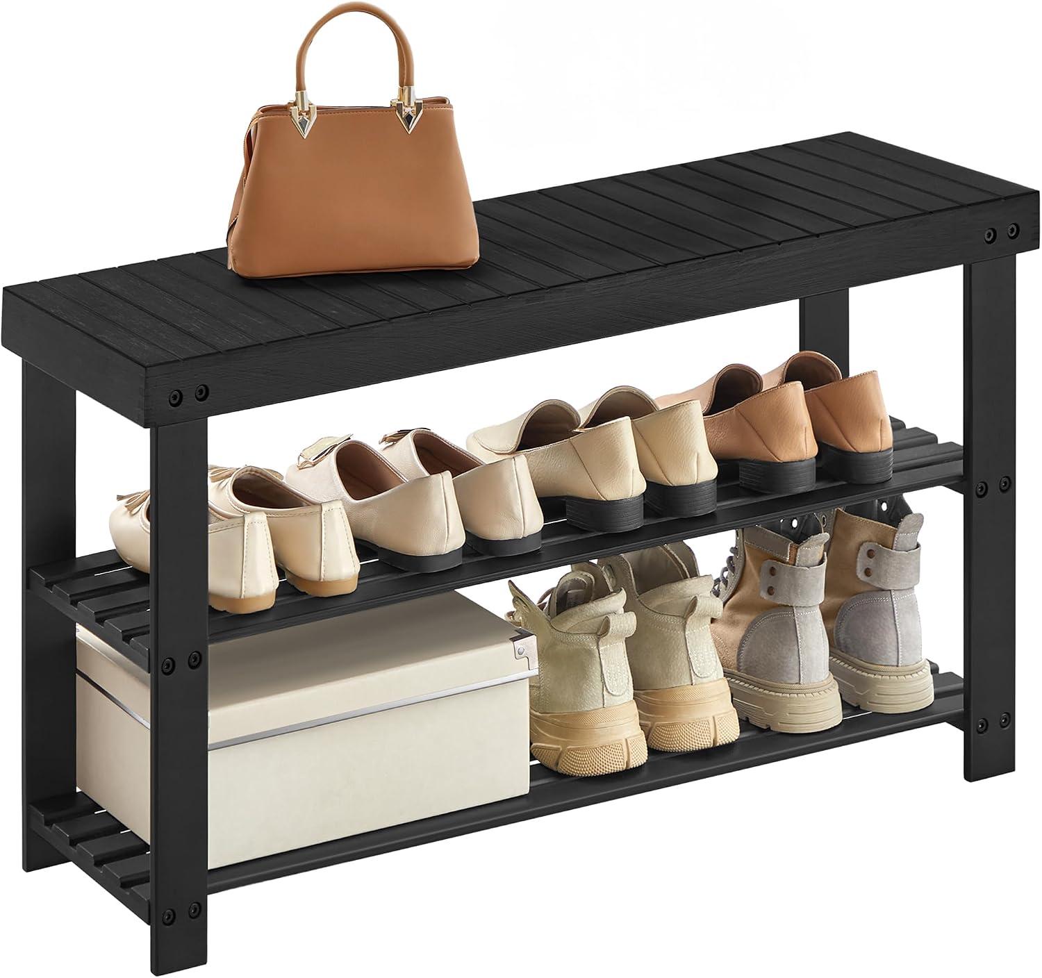 SONGMICS Banco Sapateira Organizador de Sapatos de 3 Níveis em Bambu