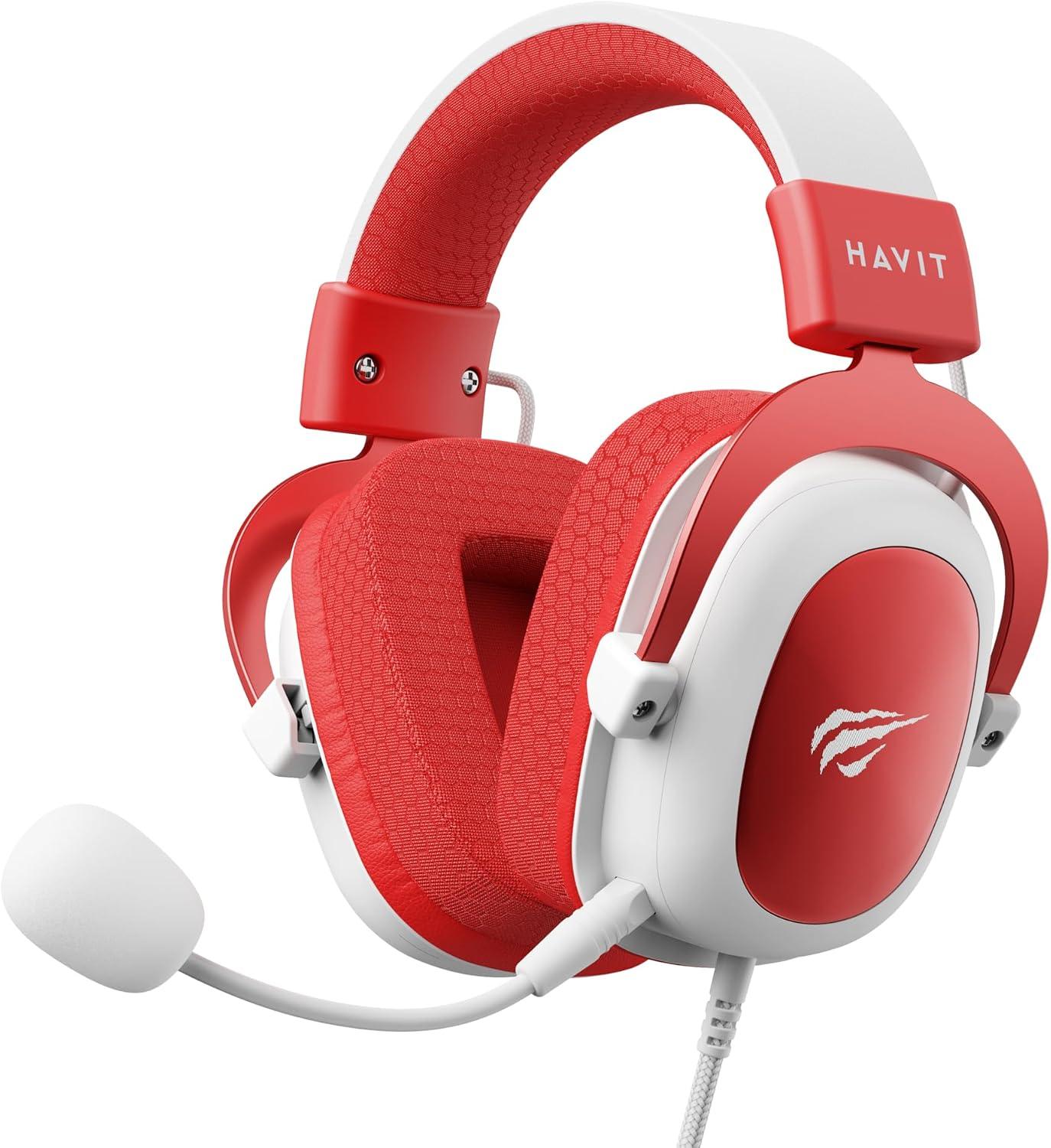 Havit Headphone Fone de Ouvido H2002d Red, Gamer, com Microfone, Falante 53mm, Plug 3, 5mm: compatível com XBOX ONE e PS4, HV-H2002d Cor Vermelho e Branco
