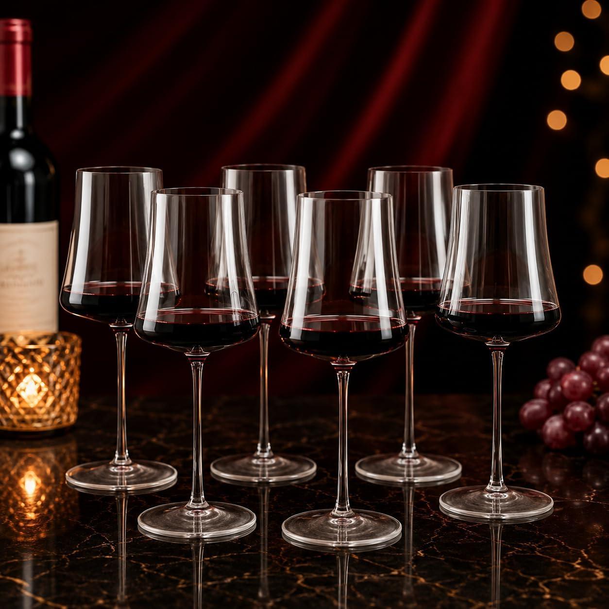 Jogo com 6 Taças para Vinho Tinto em Cristal Ecológico Premium | Bojo Amplo para Melhor Degustação | Alta Transparência e Brilho | Ideal para Jantares e Presentes