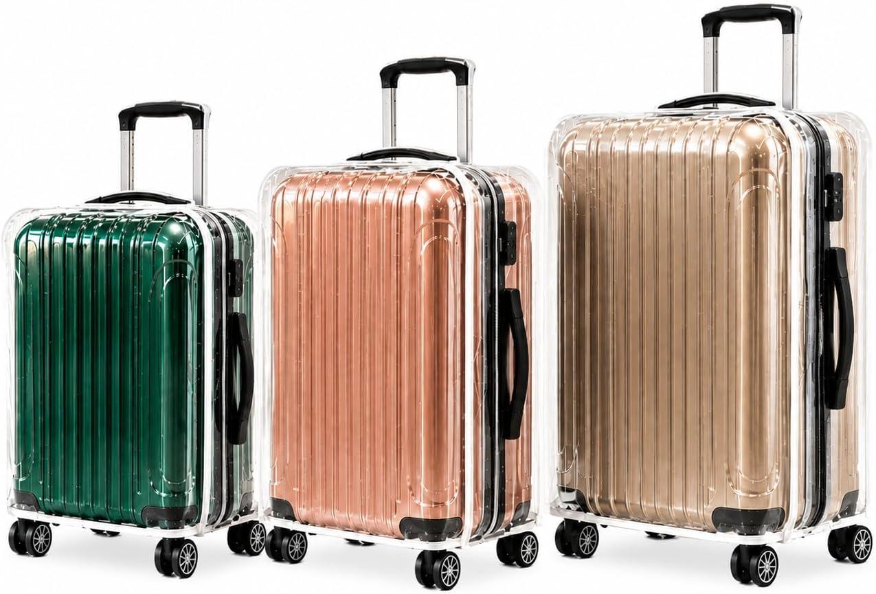 Kit 3 Capas Protetoras para Mala de Viagem P 20" M 24" G 28" em PVC Transparente com Fecho de Contato – Resistente para Bagagem de Bordo e Despacho (Branco)