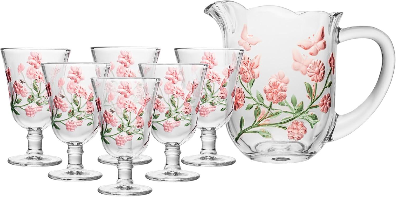 LYOR - Conjunto Jarra com 6 Taças Lys Hand Painting 1,5L/240ml Cristal Ecológico