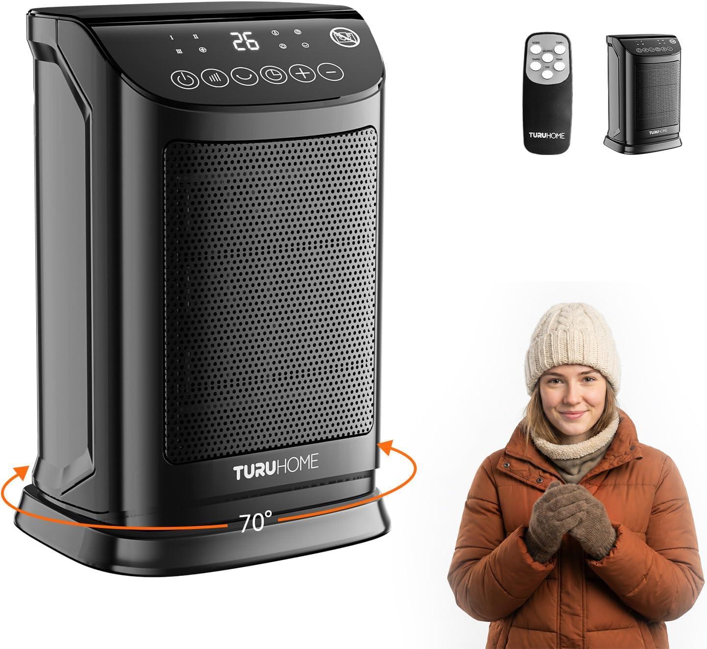 4 em 1 Ventilador de Ar Frio e Aquecedor,Termostato 10°C a 30°C, Oscilação 70° Timer 12h Controle Remoto, Aquecedor Cerâmico PTC, Proteção térmica, Pequeno para Quarto Escritório (220V)