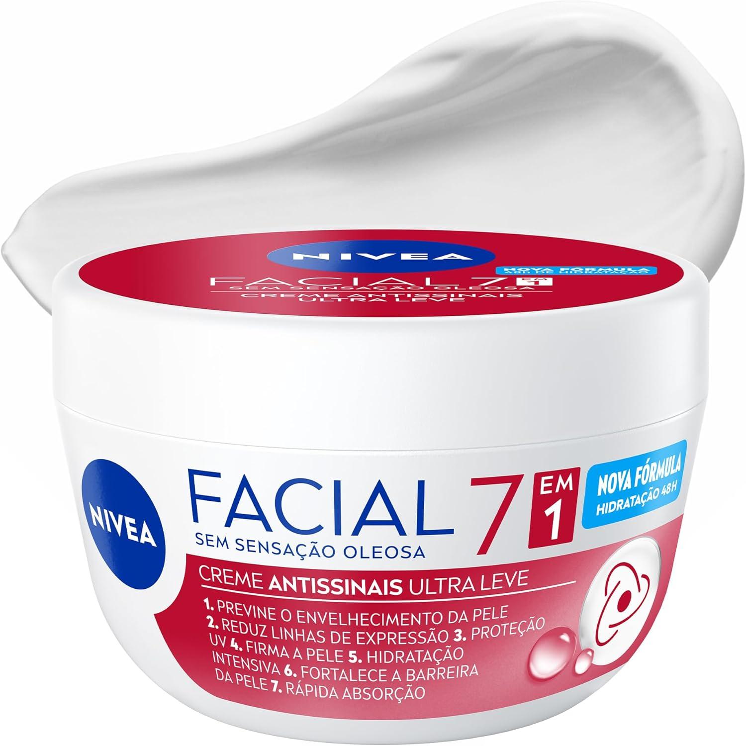 NIVEA Creme Facial Antissinais Ultraleve 7 em 1 100g, Previne Envelhecimento, Reduz Linhas Finas, Hidratação 48h, Antioxidantes, Cuidado Facial