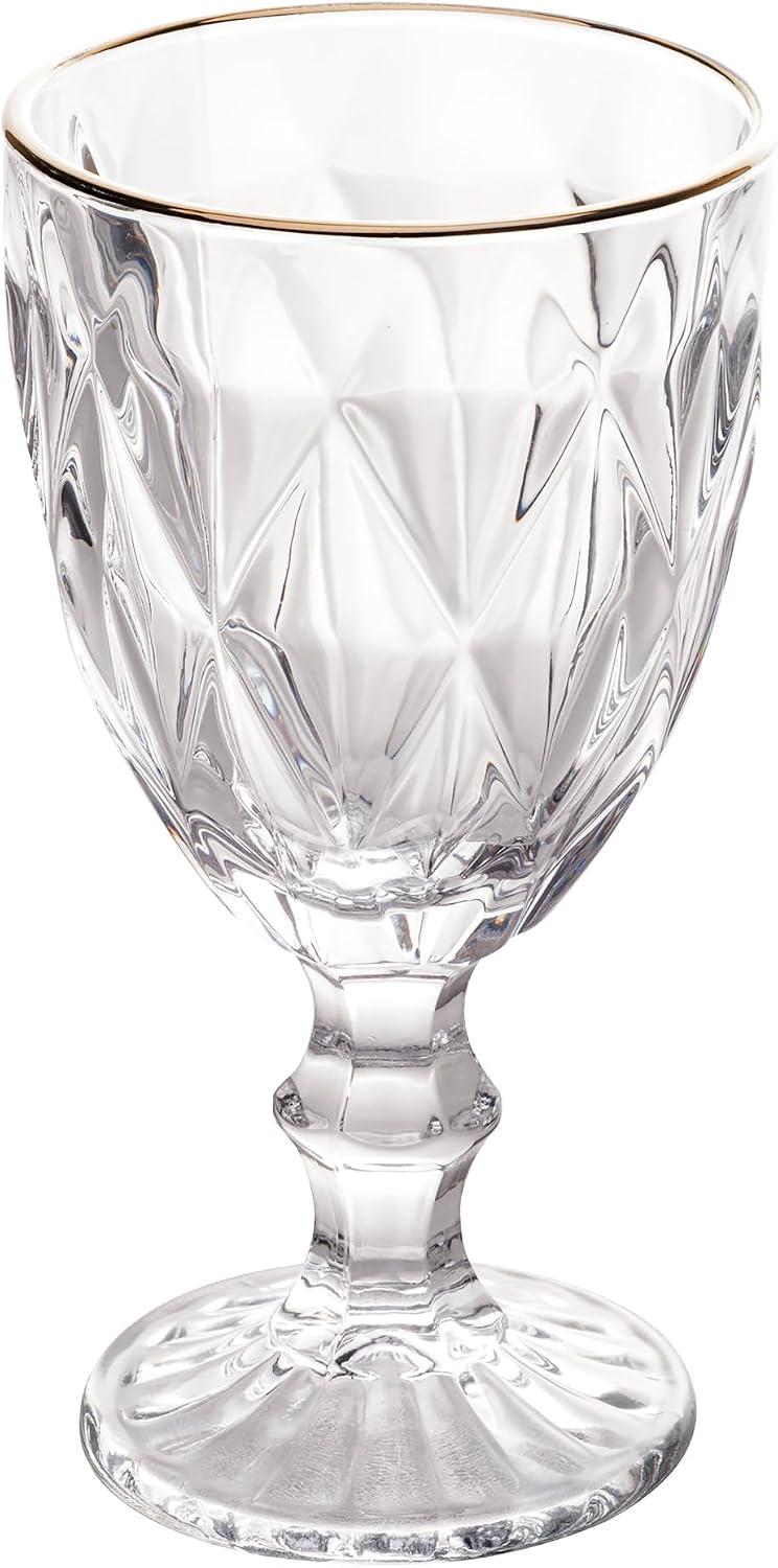 LYOR - Conjunto de 6 Taças de Vidro Para Água Diamond 325ml Transparente Com Fio Dourado - Mesa Posta - Itens Para Casa - Utensílios de Cozinha - Enxoval - Casamento