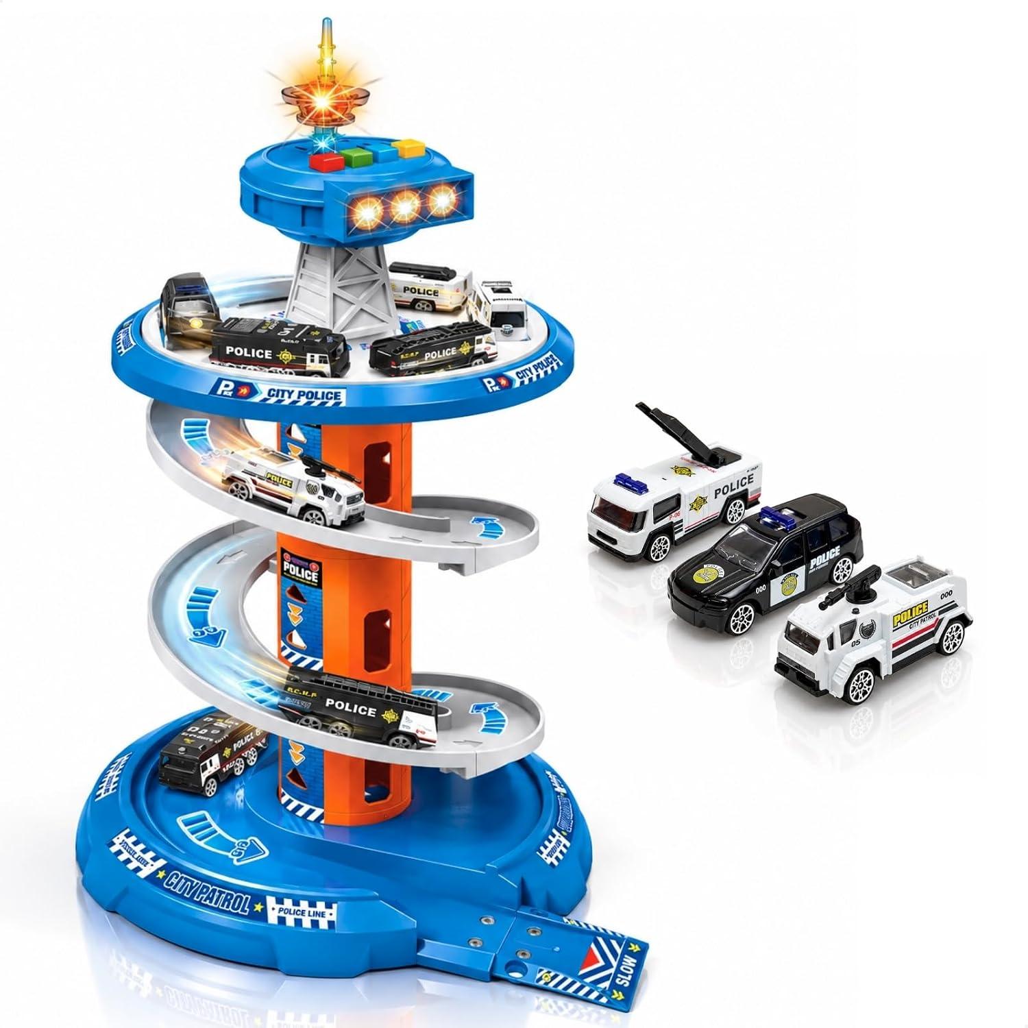 Pista de Carrinhos Infantil Brinquedo Corrida Posto Com Luz e Som (Azul)
