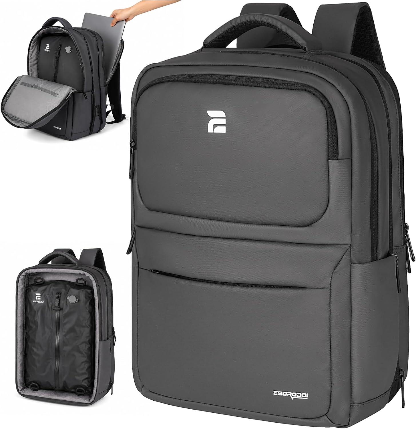 Mochila Vacuo com Bomba e Saco a Vacuo Independentes, Mochila Viagem Expansível a Vácuo de 32L, Acomoda Laptops de 17 Pol, Resistente à Água, Viagens e Deslocamentos Diários, Cinza Escuro