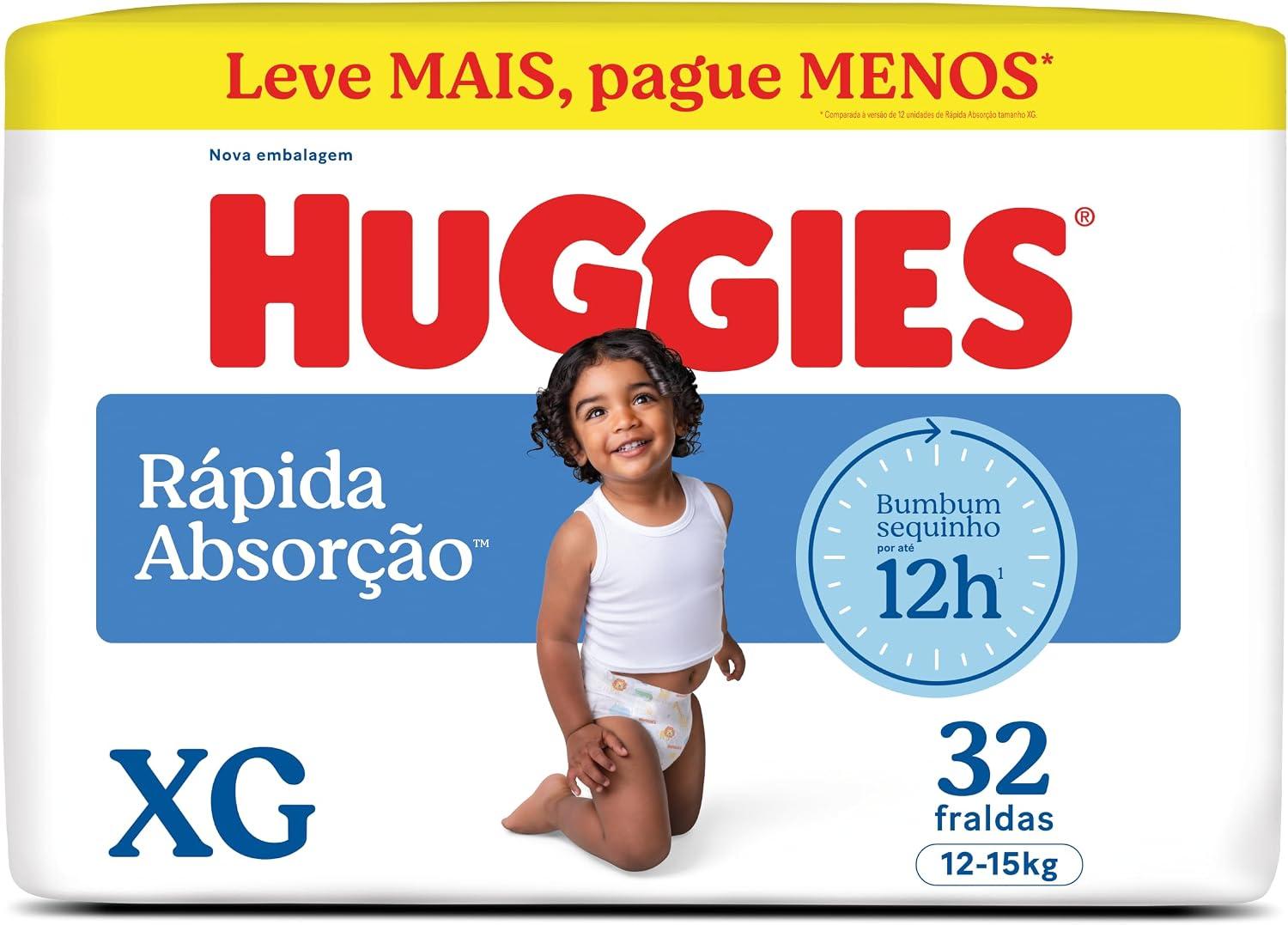 Huggies Rápida Absorção Fralda Descartável, Absorção Em Segundos XG - 32 UN