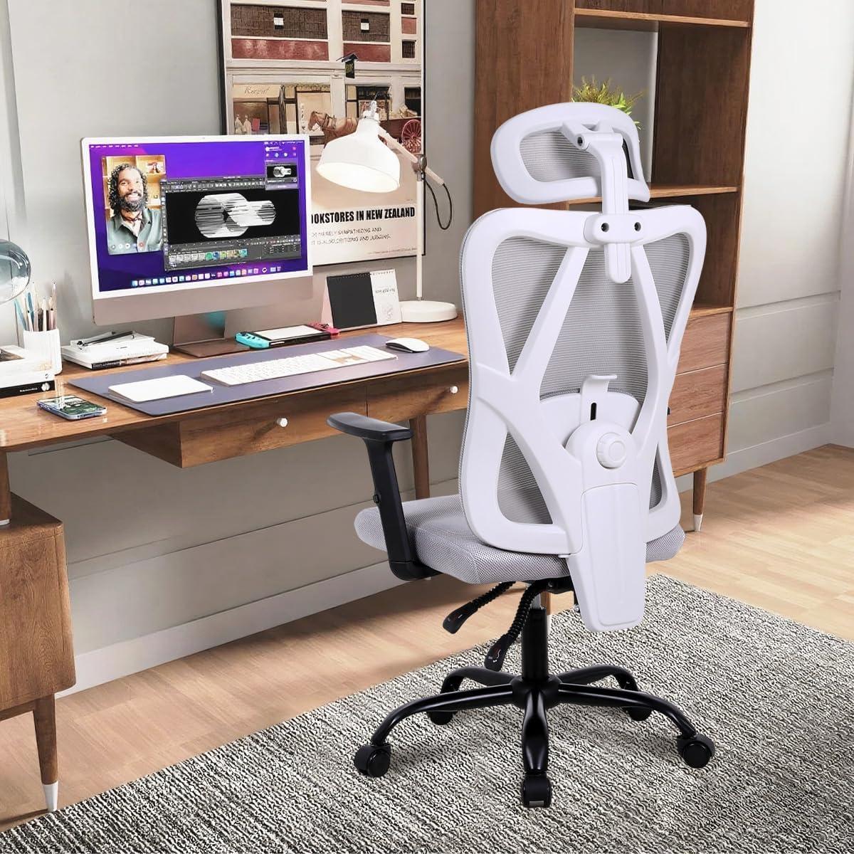 Cadeira Ergonômica 3D com Suporte Lombar Ajustável - Reclinável 90°-150°, Capacidade 120kg (Cinza)