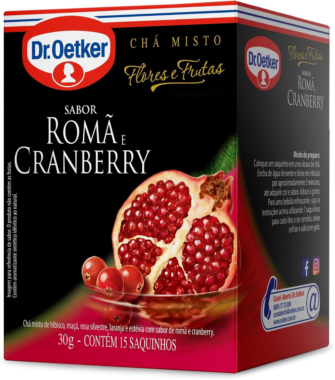 Dr. Oetker Chá Misto, Flores e Frutas, Sabor Romã e Cranberry, Bebida Quente de Simples Preparo, 15 Sachês