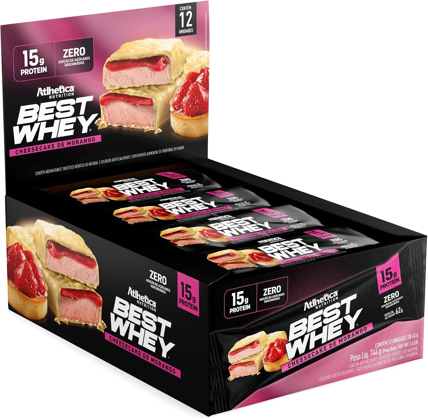 Atlhetica Nutrition BEST WHEY BAR 15g Protein (12 barras de 62g) Cheesecake de Morango
