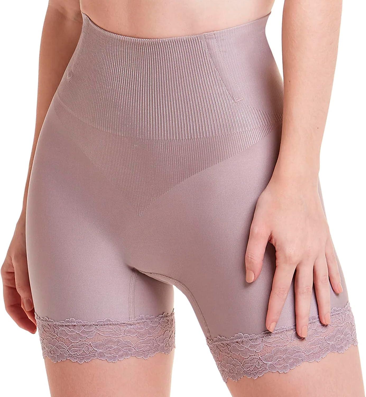 Shorts Modelador Abdominal com Renda – Efeito Up no Bumbum, Tecido Duplo e Barbatanas para Estabilidade – Alta Compressão com Conforto e Tecido Respirável – Plié